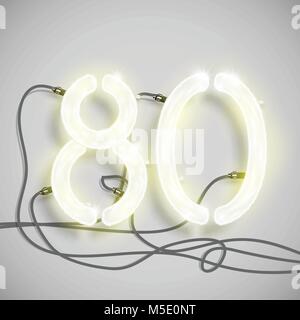 Realistic neon number, made by NeON typeset, vector Stock Vector