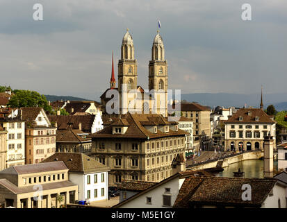 Zurich cityscape with Great Minster church, Zurich, Switzerland Stock Photo