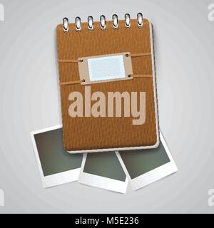 Vintage notebook with photo frames, vector Stock Vector