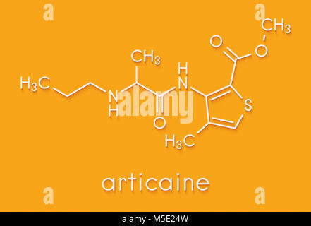 Articaine local anesthetic drug molecule. 3D rendering. Atoms are ...