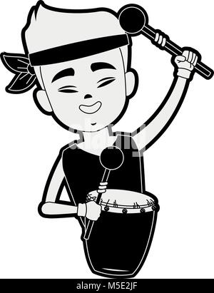Chinese with drum and sticks cartoon Stock Vector