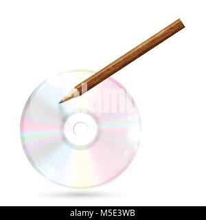 CD/DVD with pencil on white background, vector illustration Stock Vector
