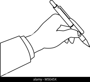 Hand holding a pen. Ink black and white illustration Stock Photo ...