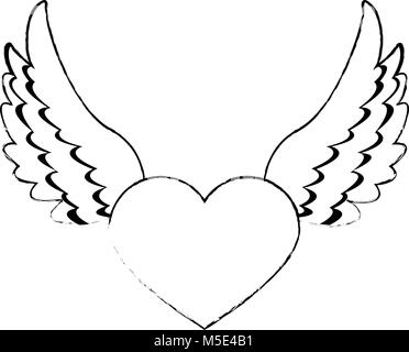 Heart with wings and ribbon banner sketch Stock Vector Image & Art - Alamy