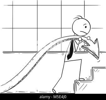 Cartoon of Businessman Carry Graph Chart Arrow Up Stairs to Increase Profit Stock Vector