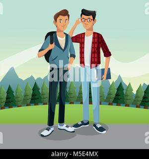 Tourists in the mountains Stock Vector