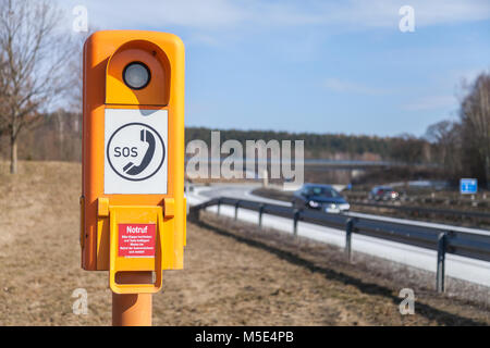 german emergency call box near a motorway Stock Photo