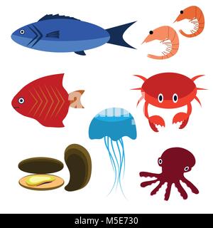 Big vector set of sea creatures Stock Vector