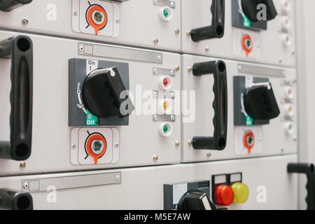 Low-voltage cabinet. Modern smart technologies in the electric power industry. The use of electrical energy in industry. Stock Photo