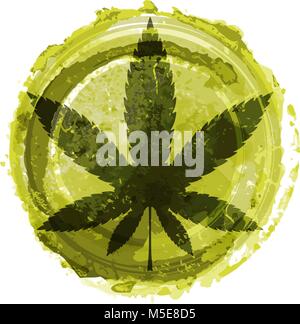 Cannabis or marijuana green vector leaf inscribed in a circle and the aged for your design, logo, icon, illustration. Stock Vector