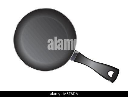 Vector realistic empty frying pan, top view isolated on white background. Stock Vector