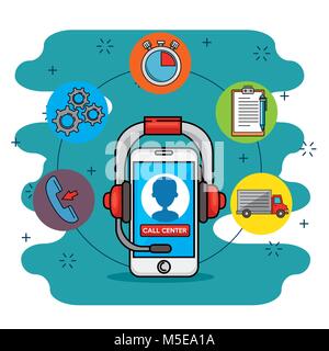 Smartphone with icons around, truck phone industry Stock Vector