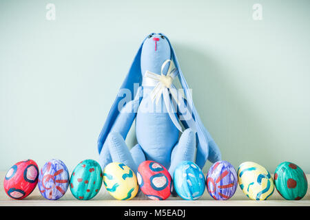 Easter bunnies on a wooden table Stock Photo