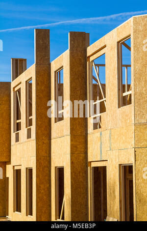 Residential apartment, condominium construction using particle board OSB Stock Photo