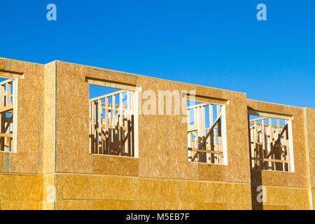 Residential apartment, condominium construction using particle board OSB Stock Photo