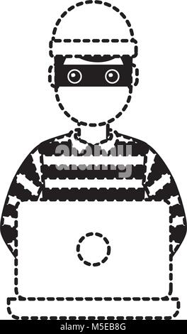 hacker male character working in laptop Stock Vector