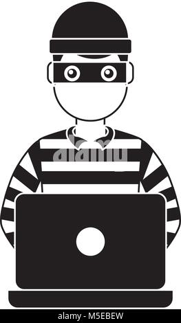 Caucasian hacker thief hacking into a computer. Pop art retro vector ...