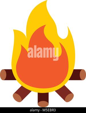 burning bonfire flame with wooden sticks Stock Vector