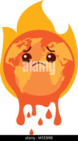 cartoon melted sad burning earth globe world Stock Vector