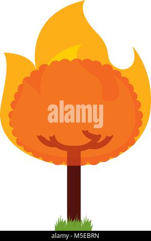 round fire tree burning damage ecology Stock Vector