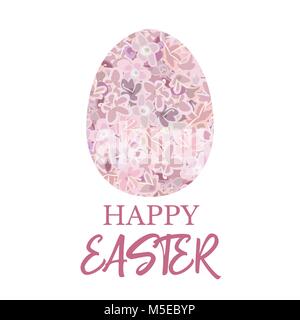 Happy Easter. Decorated pink flat egg decorated pink flowers carnation, crane's-bill or meadow geranium wildflower, violet. Vector. floral collection. Stock Vector