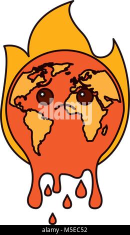 cartoon melted sad burning earth globe world Stock Vector