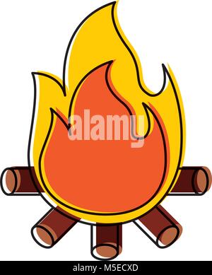 burning bonfire flame with wooden sticks Stock Vector