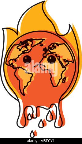 cartoon melted sad burning earth globe world Stock Vector