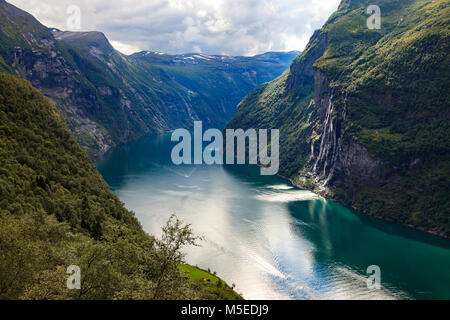 Seven Sisters Waterfall Over The Geiranger Stock Photo