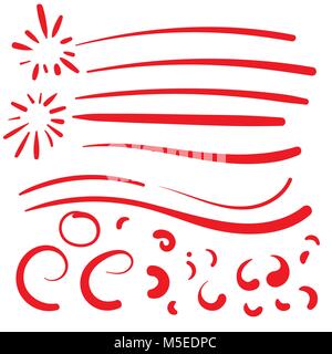 Hand Drawn Red squiggle swoosh text font tail for baseball tshirt design w calligraphy swirl Stock Vector