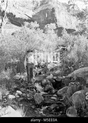 Q Grand Canyon Historic- Phantom and Haunted Creeks Water  PHOTOGRAPHS TAKEN OF TRIP MADE TO HAUNTED AND PHANTOM CREEKS, OCTOBER, 1954, BY PARK ENGINEER CONN AND PARK RANGER DAVIS, IN CONNECTION WITH SURVEY OF AVAILABLE WATER IN THAT AREA.  CIRCA 1954. Stock Photo