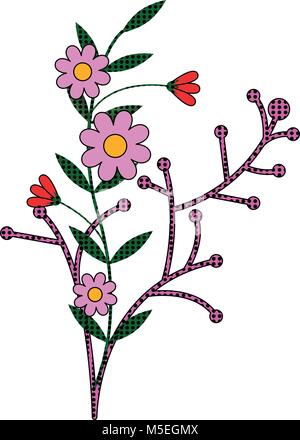 Comic style branch with flowers Stock Vector