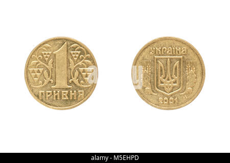 One Ukrainian hryvnia coin isolated on white background Stock Photo