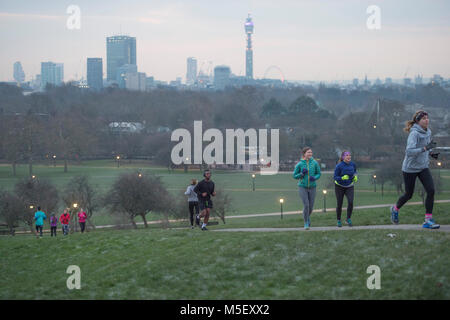 London, UK. 23rd February, 2018. UK Weather: Sunrise from Primrose Hill, London. Credit: Evening Standard Stock Photo