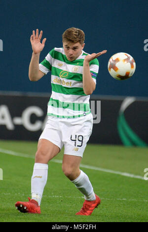 SÃO PETERSBURGO, MO - 22.02.2018: ZENIT X CELTIC UEFA - Russia. St. Petersburg. February 22, 2018. Players of &qCeltic&amp;quot;es mes Forrest in a match 1/16 finals of the UEFropa League, gue, between the Zenit team (St. Petersburg, Russia) and the Celtic team (Glasgow, Scotland). (Photo: Andrey Pronin/Fotoarena) Stock Photo