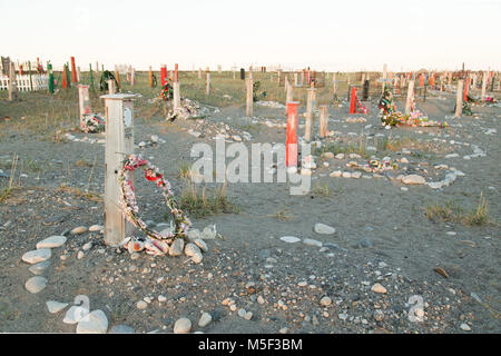 Lavrentiya, Chukotski region, Russia - Settlement Lavrentiya, June 16, 2017: Crosses, monuments and gravestones on a cemetery. Stock Photo