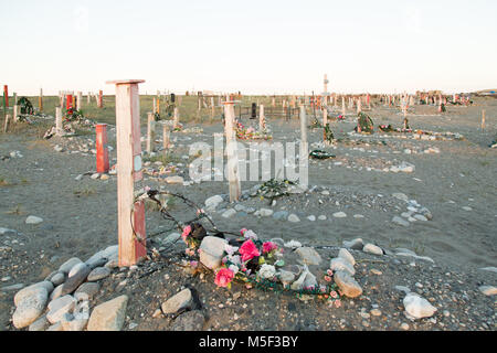 Lavrentiya, Chukotski region, Russia - Settlement Lavrentiya, June 16, 2017: Crosses, monuments and gravestones on a cemetery. Stock Photo