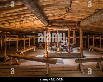 Inside the Camboose Shanty, Algonquin Logging Museum, Algonquin Provincial Park, Ontario, Canada. Stock Photo