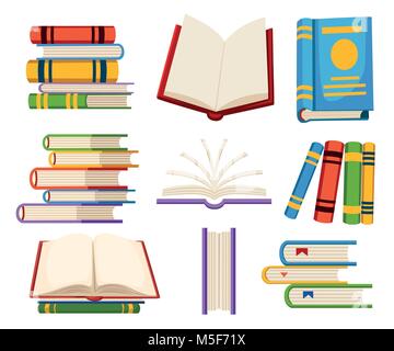 Set of book icons open and close books in flat design style vector illustration isolated on white background web site page and mobile app design. Stock Vector