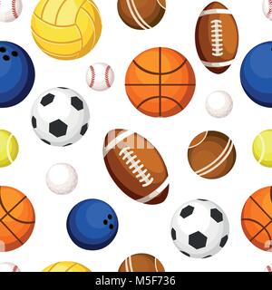 Seamless pattern of sports balls baseball basketball tennis volleyball rugby soccer bowling vector illustration on white background web site page and  Stock Vector