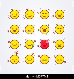 Vector illustration abstract isolated funny cute flat style emoji emoticon icon set with different moods on background Stock Vector