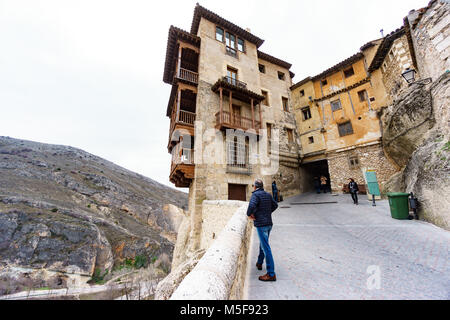 CUENCA - MARCH 18: Unidentified tourists visit the famous hanging houses in Cuenca on March 18, 2016 Stock Photo