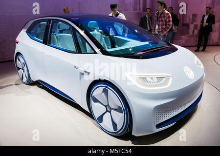 FRANKFURT, GERMANY - SEP 13, 2017: 2020 Volkswagen ID Concept autonomous electric car shown at the Frankfurt IAA Motor Show 2017. Stock Photo