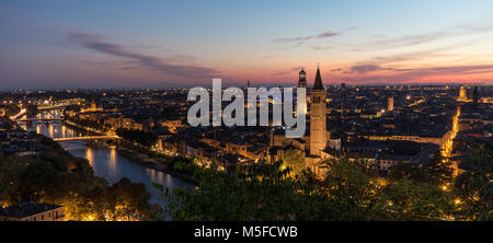 View on the old town of Verona in Italy in the evening Stock Photo
