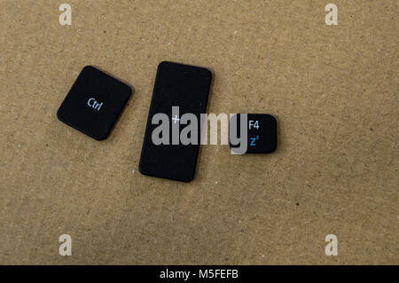 Keys of a keyboard isolated forming the command Alt + f4. Shortcut very useful and used in computing to close screens. Close concept. Stock Photo