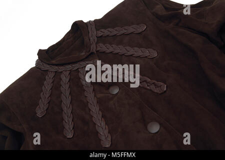 Brown Suede Coat With Strips Of Braided Leather Stock Photo
