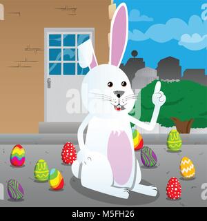 Easter bunny making a point. Vector cartoon character illustration. Stock Vector