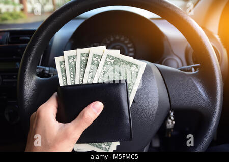 dollar for every day shopping,One dollar banknote is in Car,Money of America Stock Photo