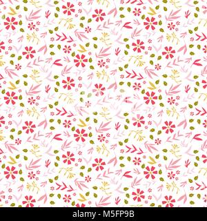 Pink flowers background, flower colorful doodles, hand drawn illustration Stock Vector