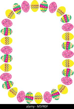 A cartoon border with decorated Easter eggs Stock Vector